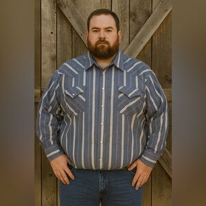 Plains big man vintage pearl‎ snap western shirt Blue Striped size 3X